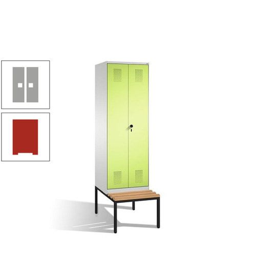 Doppel-Spind, Garderobenschrank, Buche Sitzbank untergebaut, 2 Abteile a 300 mm, Korpus anthrazitgrau, Tür anthrazitgrau, 2.090 x 600 x 815 mm (HxBxT)