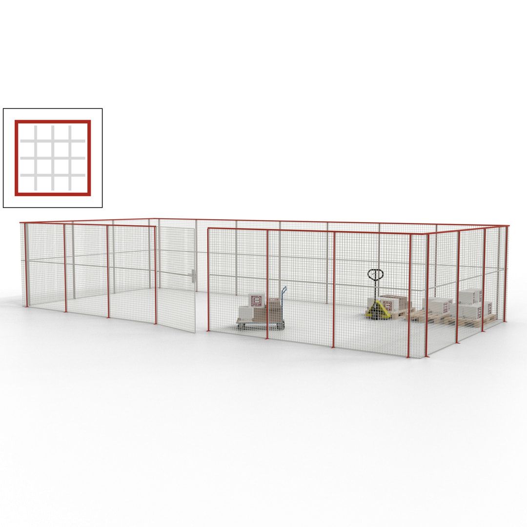 Hallentrennwand - Flügeltür, Gitter - 19 Gitterwände - 2.200 x 10.900 x 4.900 mm (HxBxT) - Perlweiß/reinorange