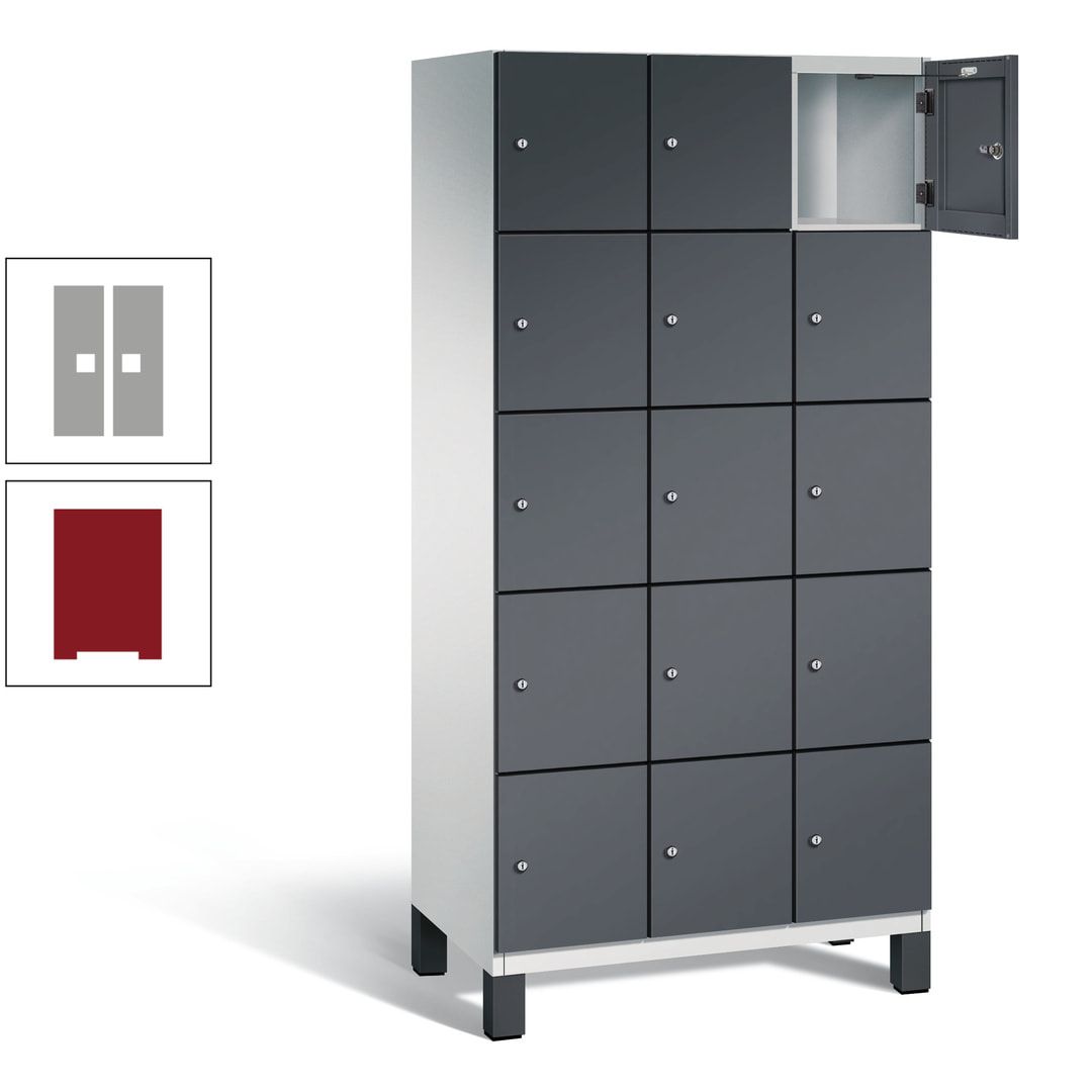 Fächerschrank, Stahlschrank, 15 Fächer, Türöffnungsbegrenzer, Füße, 1.980 x 900 x 525 mm (HxBxT), Korpus anthrazitgrau, Front anthrazitgrau