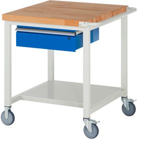 Mobile Werkbank mit Ablageboden - 1 Schublade - 150:1 - höhenverstellbar 880-1.080 mm - 750 x 900 mm (BxT) - 450 kg - Farbe wählbar