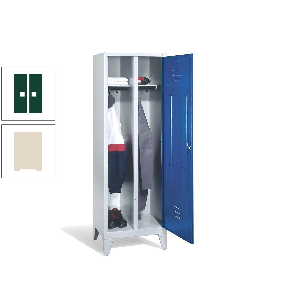 Doppel-Spind mit Großtür, Garderobenschrank mit Füßen, 2 Abteile a 300 mm, Korpus anthrazitgrau, Tür anthrazitgrau, 1.850 x 610 x 500 mm (HxBxT)