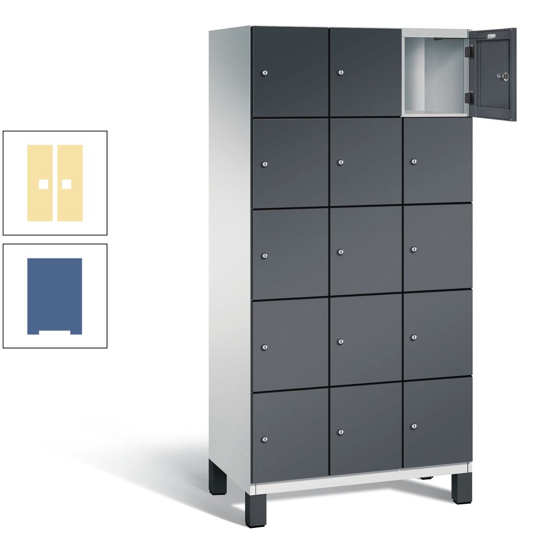 Fächerschrank, Stahlschrank, 15 Fächer, Türöffnungsbegrenzer, Füße, 1.980 x 900 x 525 mm (HxBxT), Korpus anthrazitgrau, Front anthrazitgrau