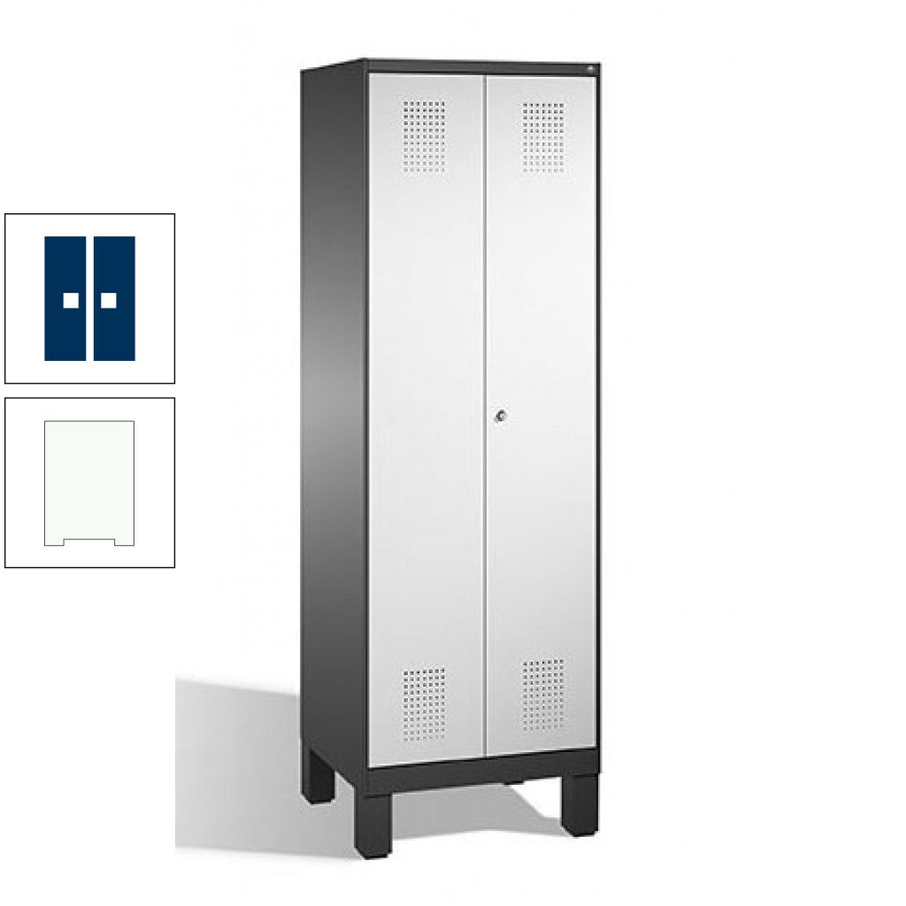 Doppel-Spind, Doppeltüren, Garderobenschrank mit Füßen, 2 Abteile a 300 mm, Korpus anthrazitgrau, Tür anthrazitgrau, 1.850 x 600 x 500 mm (HxBxT)