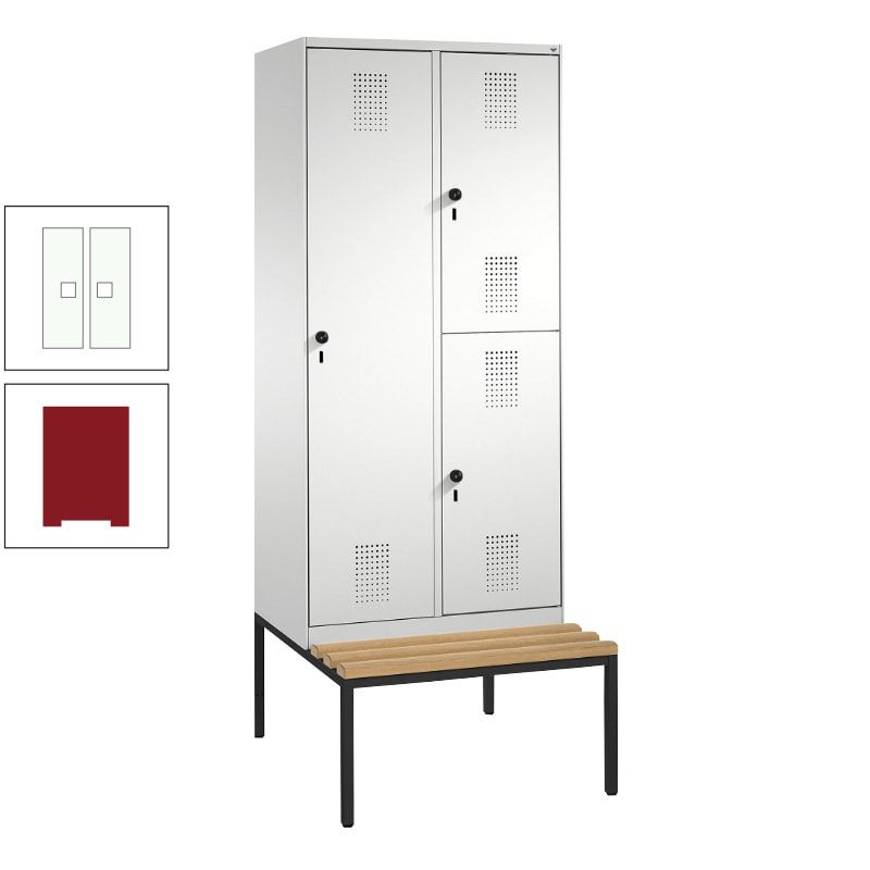 Garderobenschrank, Spind ein- und doppelstöckig Sitzbank, 2 Abteile, 3 Fächer, 2.090 x 800 x 500 mm (HxBxT), Front anthrazitgrau, Korpus anthrazitgrau
