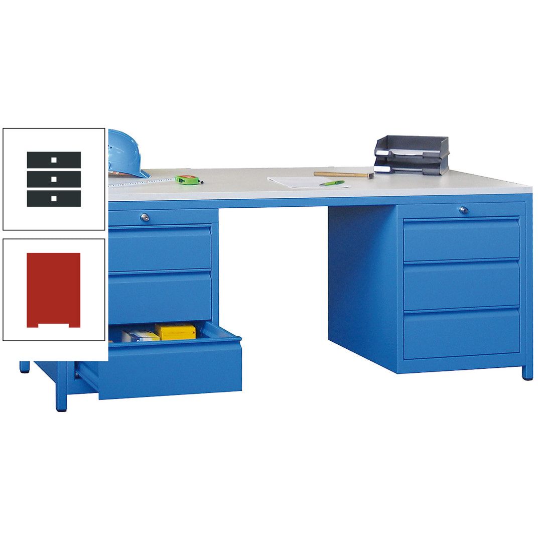 Meisterschreibtisch - 2 Schubladenblöcke - 6 Schubladen - 720 x 1.700 x 800 mm (HxBxT) - anthrazitgrau
