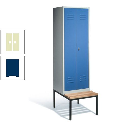 Doppel-Spindschrank, Buche Sitzbank untergebaut, 2 Abteile a 300 mm, Korpus lichtgrau, Tür anthrazitgrau, 2.090 x 610 x 815 mm (HxBxT)