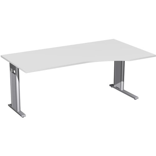 Eckschreibtisch, Ecke rechts, Füße einseitig verkürzt, C-Fuß Pro, 720 x 1.600 x 1.000 mm (HxBxT), Gestell silber, Dekor Ahorn