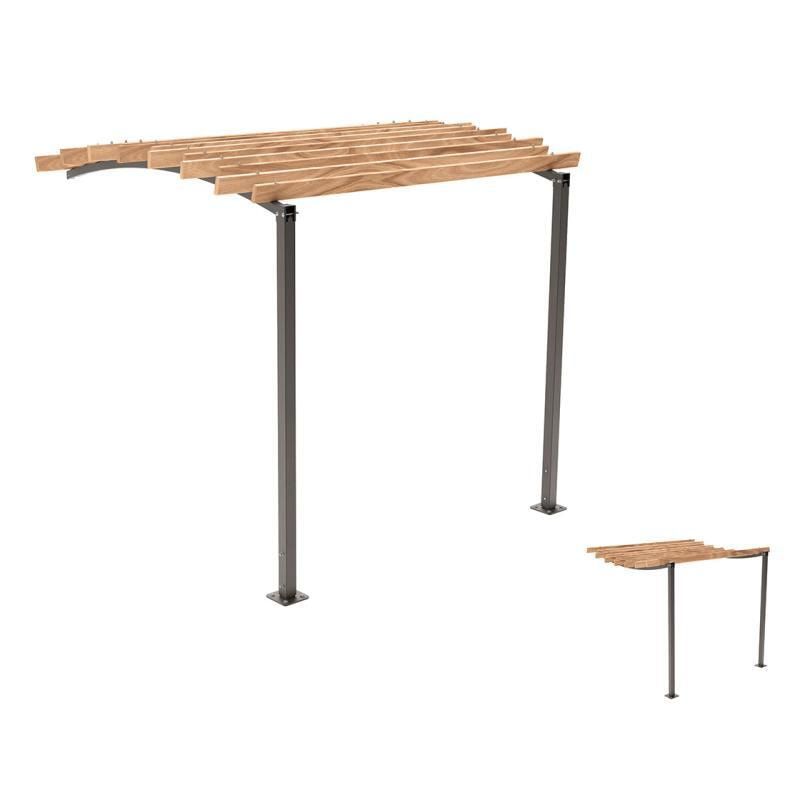 Pergola seitliche Erweiterung, Kiefer druckimprägniert Klasse 4, Stahlrohr 80x80 mm, 2.910 x 2.520 x 3.020 mm (HxBxT) fvz, beschichtet Farbe Purpurrot