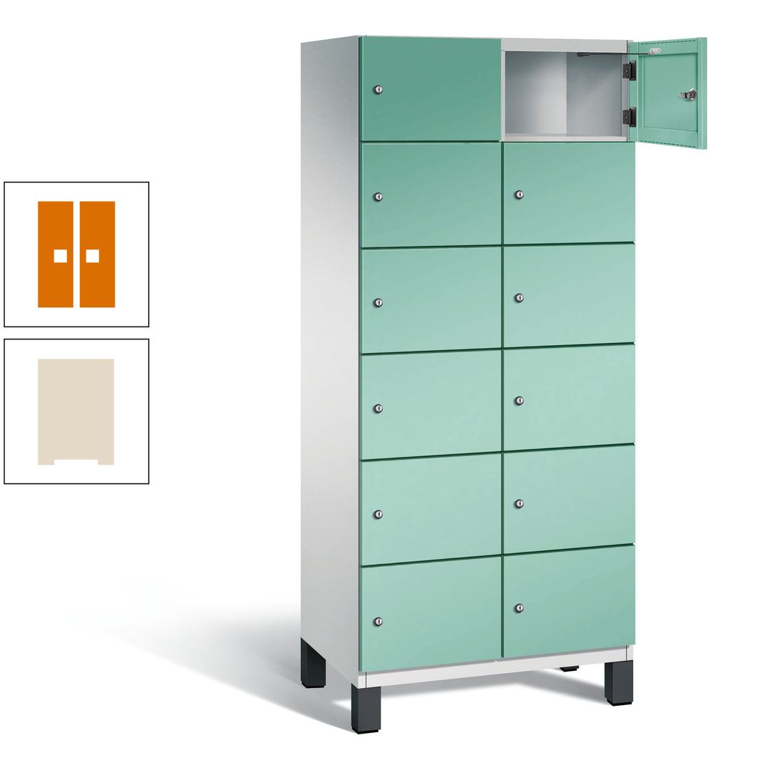 Fächerschrank, Stahlschrank, 12 Fächer, Türöffnungsbegrenzer, Füße, 1.980 x 800 x 525 mm (HxBxT), Korpus anthrazitgrau, Front anthrazitgrau