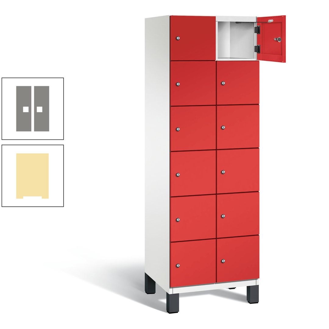 Fächerschrank, Stahlschrank, 12 Fächer, Türöffnungsbegrenzer, Füße, 1.980 x 600 x 525 mm (HxBxT), Korpus anthrazitgrau, Front anthrazitgrau