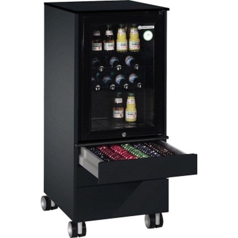 Kühlschrank Caddy, Konferenzboy, Minibar für Besprechungsraum, Servicewagen, 230 V, 3 Schubladen, Farbe schwarzgrau ,1.157 x 500 x 600 mm (HxBxT)