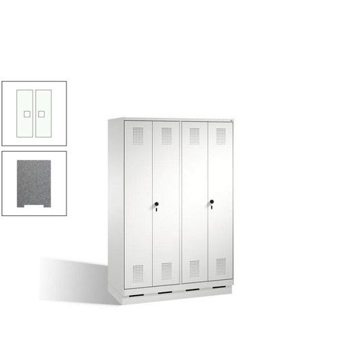 Doppel-Spind, Doppeltüren, Garderobenschrank mit Sockel, 4 Abteile a 300 mm, Korpus anthrazitgrau, Tür anthrazitgrau, 1.800 x 1.200 x 500 mm (HxBxT)