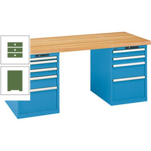 Werkbank, Buchenplatte - Code Lock - Tragkraft 1.000 kg - 850 x 2.000 x 800 mm (HxBxT) - 9 Schubladen - Capriblau