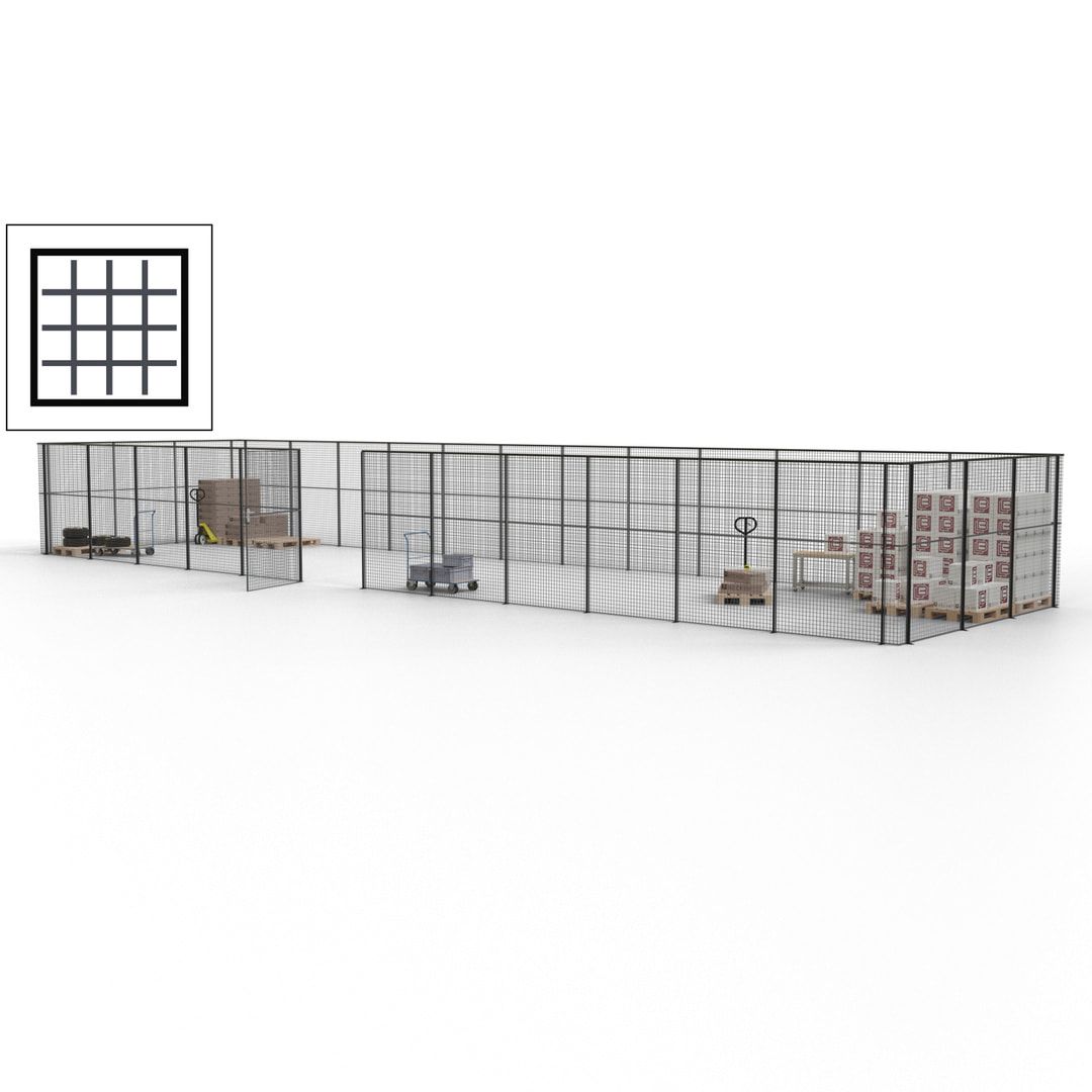 Maschinen Schutzgitter - Hallentrennwand - Sicherheitszaun - Tür - 45 m - 2.200 x 18.400 x 4.900 mm (HxBxT) - enzianblau