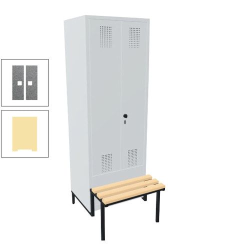 Doppel-Spind, Garderobenschrank, Buche Sitzbank integriert, 2 Abteile a 400 mm, Korpus anthrazitgrau, Tür anthrazitgrau, 1.850 x 800 x 815 mm (HxBxT)