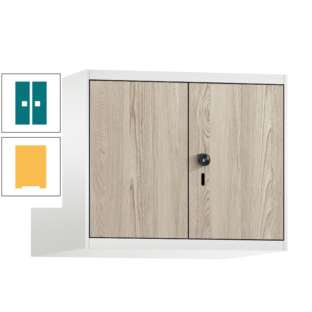 Aufsatzschrank, Schrankaufsatz, Türen paarweise, 2 Fächer a 300 mm, Farbe Pastellgelb, Tür anthrazitgrau , 500 x 600 x 500 mm (HxBxT)
