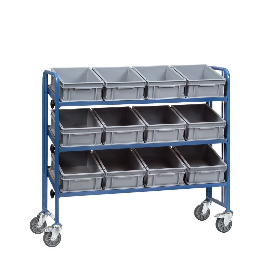 Fetra - Etagenwagen für 12 Sichtlagerkästen - 1.197 x 477 x 1.355 mm (HxBxT)