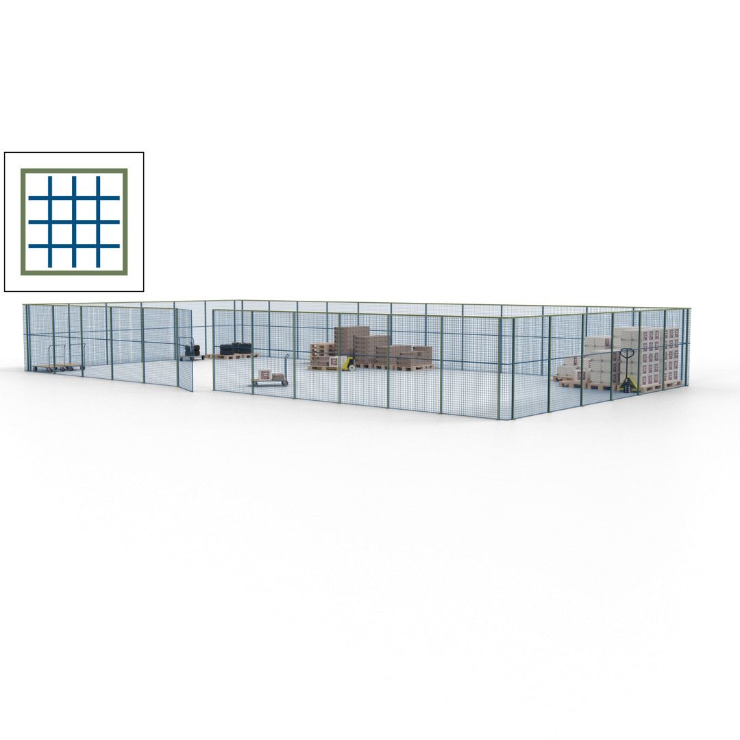 Maschinen Schutzgitter - Hallentrennwand - Sicherheitszaun - Tür - 54 m - 2.200 x 18.400 x 9.400 mm (HxBxT) - enzianblau