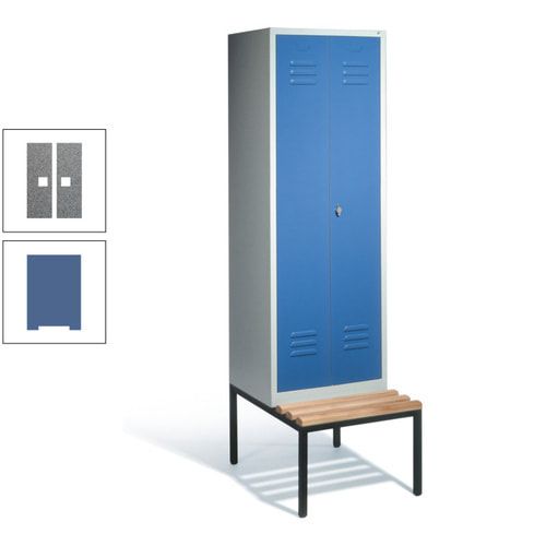 Doppel-Spindschrank, Buche Sitzbank untergebaut, 2 Abteile a 300 mm, Korpus lichtgrau, Tür anthrazitgrau, 2.090 x 610 x 815 mm (HxBxT)