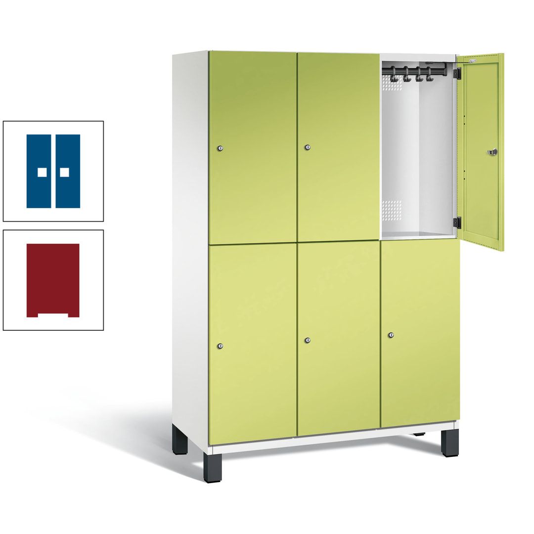 Fächerschrank, Stahlschrank, doppelstöckig, 6 Fächer, Füße, Korpus anthrazitgrau, Tür anthrazitgrau, 1.980 x 1.200 x 525 mm (HxBxT)