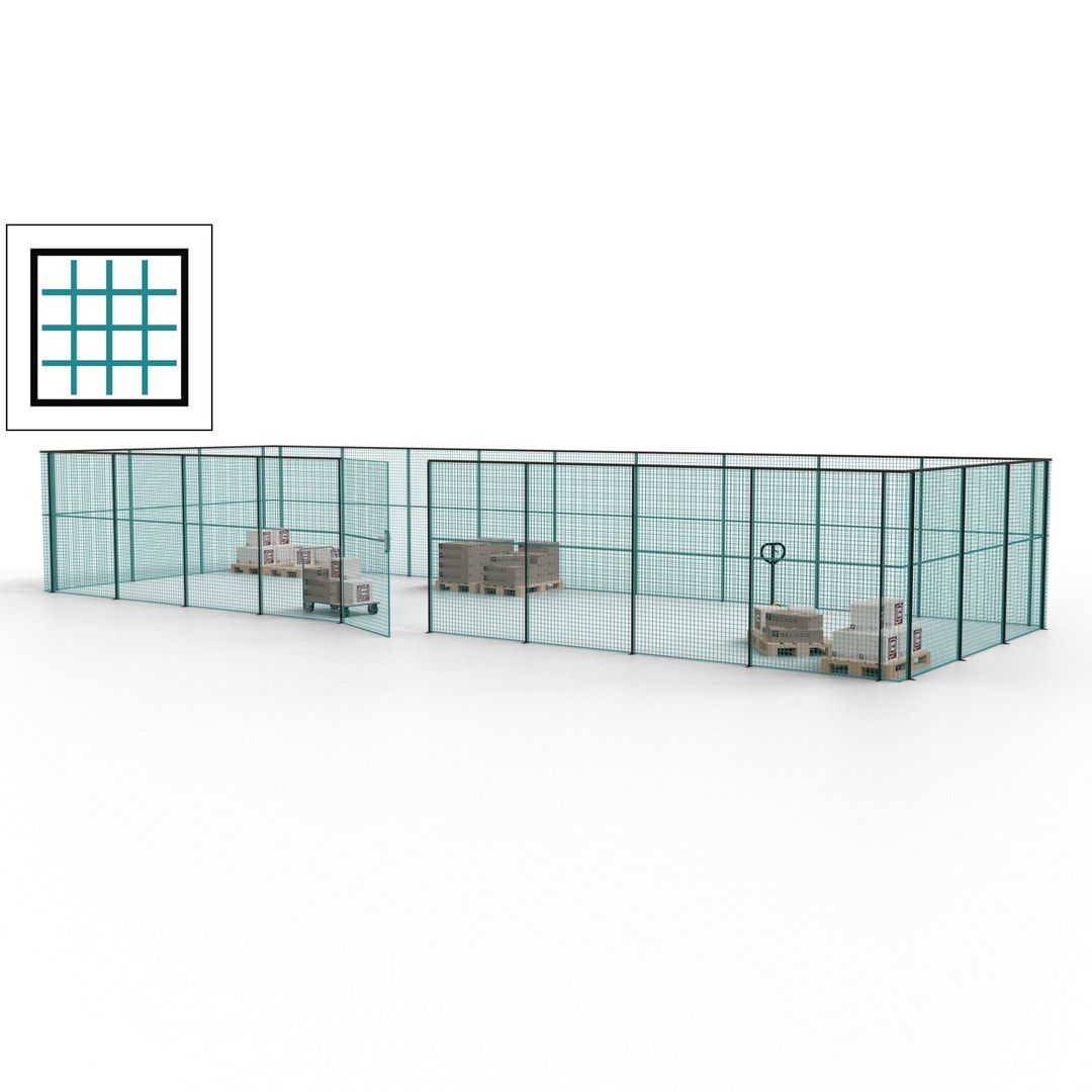 Maschinen Schutzgitter - Hallentrennwand - Sicherheitszaun - Tür - 36 m - 2.200 x 13.900 x 4.900 mm (HxBxT) - enzianblau