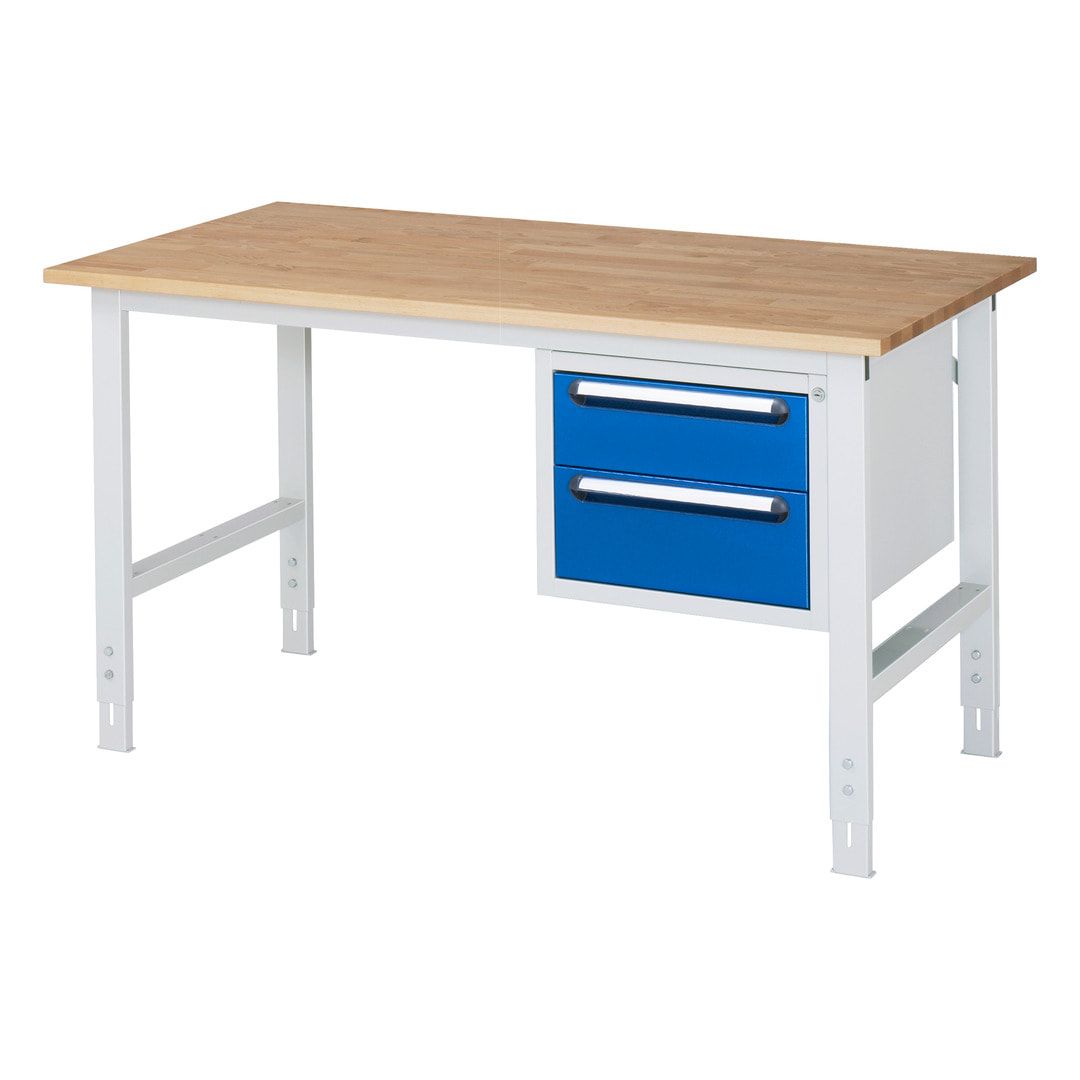 Werkbank - 2 Schubladen - 150:1 / 180:1 - höhenverstellbar 760-1.080 mm - 1.000 x 800 mm (BxT) - 500 kg - Melaminharz - Anthrazitgrau