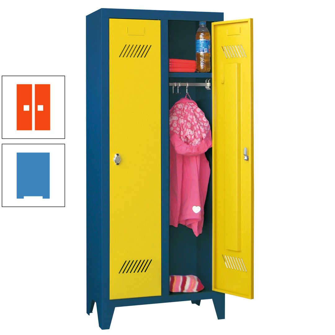 Spindschrank f. Kindergärten - mit Füßen - Höhe 1.300 mm - 2 Abteile a 250 mm - Zylinderschloss - anthrazitgrau