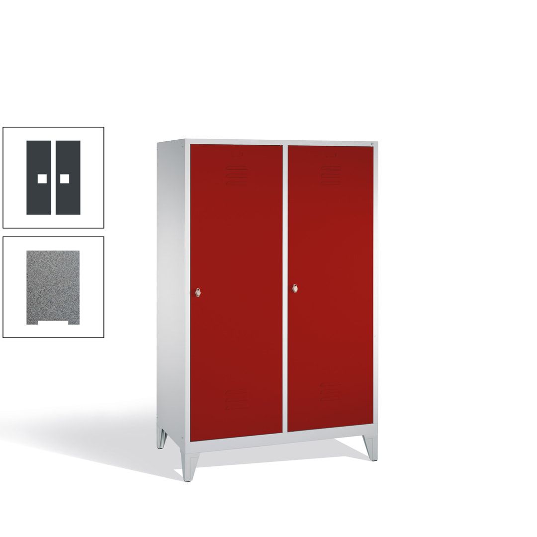 Doppel-Spind mit 2 Großtüren, Garderobenschrank mit Füßen, 4 Abteile a 300 mm, Korpus anthrazitgrau, Tür anthrazitgrau, 1.850 x 1.190 x 500 mm (HxBxT)