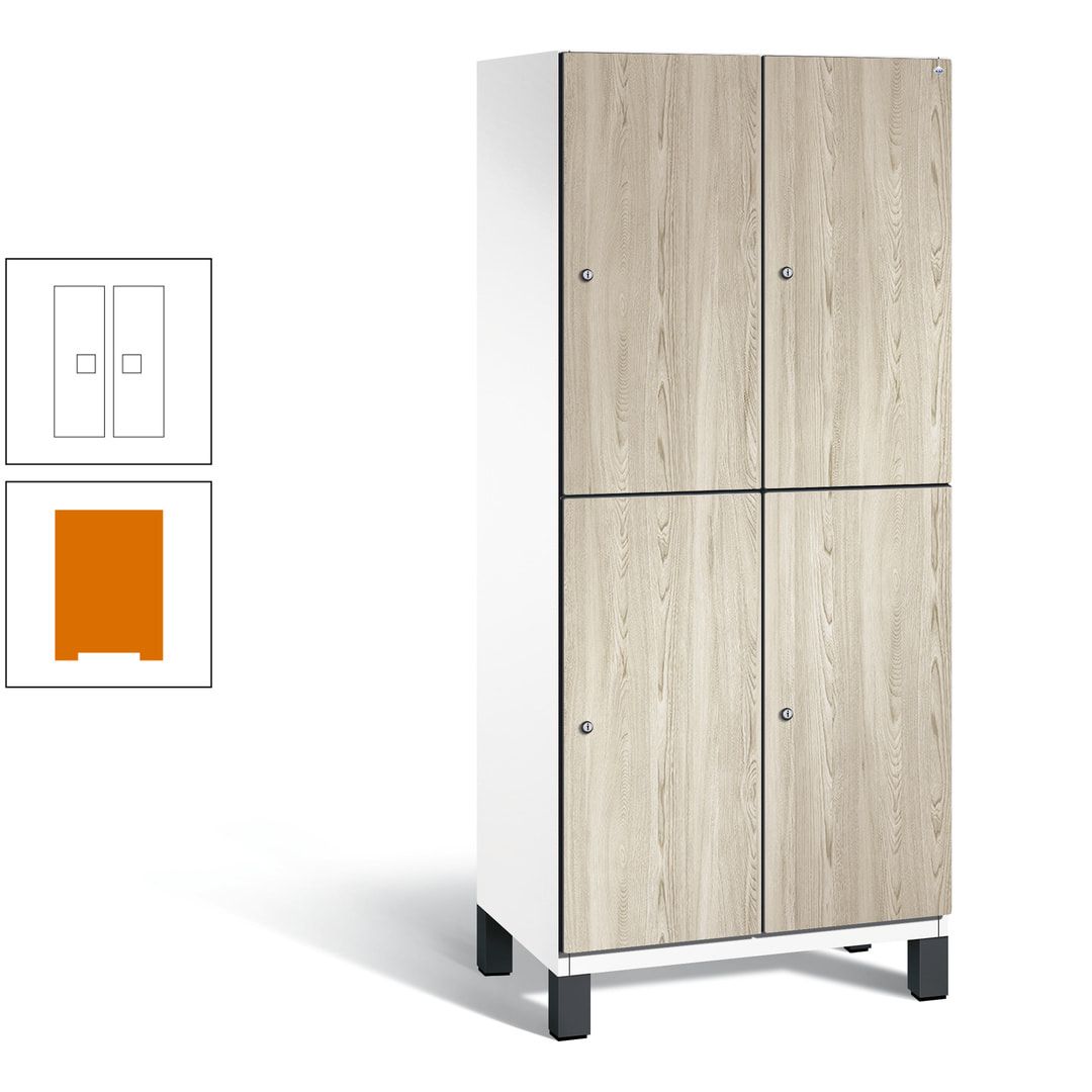 Fächerschrank, Garderobenschrank, mit Füßen, 2 Abteile, 1.980 x 800 x 525 mm (HxBxT), Korpus anthrazitgrau, Tür Donau-Ahorn