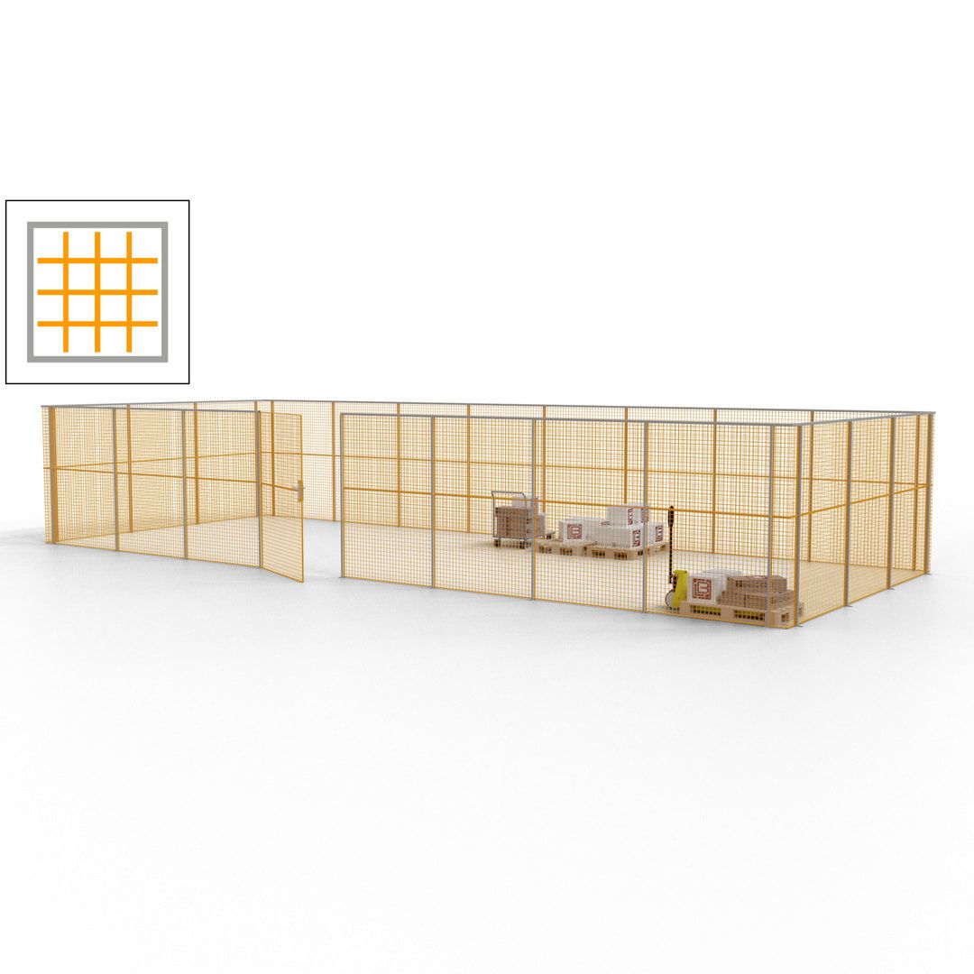 Maschinen Schutzgitter - Hallentrennwand - Sicherheitszaun - Tür - 33 m - 2.200 x 12.400 x 4.900 mm (HxBxT) - enzianblau