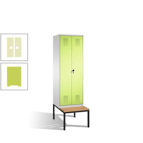 Doppel-Spind, Garderobenschrank, Buche Sitzbank untergebaut, 2 Abteile a 300 mm, Korpus anthrazitgrau, Tür anthrazitgrau, 2.090 x 600 x 815 mm (HxBxT)