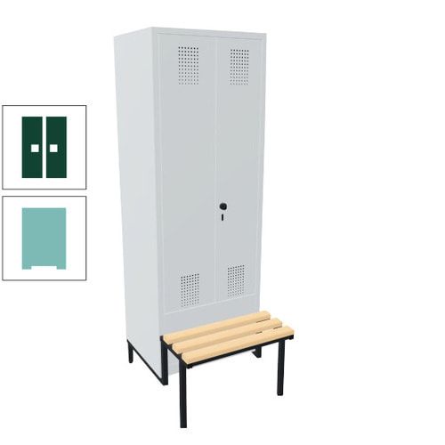 Doppel-Spind, Garderobenschrank, Buche Sitzbank integriert, 2 Abteile a 400 mm, Korpus anthrazitgrau, Tür anthrazitgrau, 1.850 x 800 x 815 mm (HxBxT)