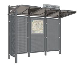 Buswartehalle - Unterstand - Stahlblech Verkleidung links - Fahrplankasten - Haltestellenschild - 2.200 x 3.000 x 1.500 mm (HxBxT) - Farbe wählbar