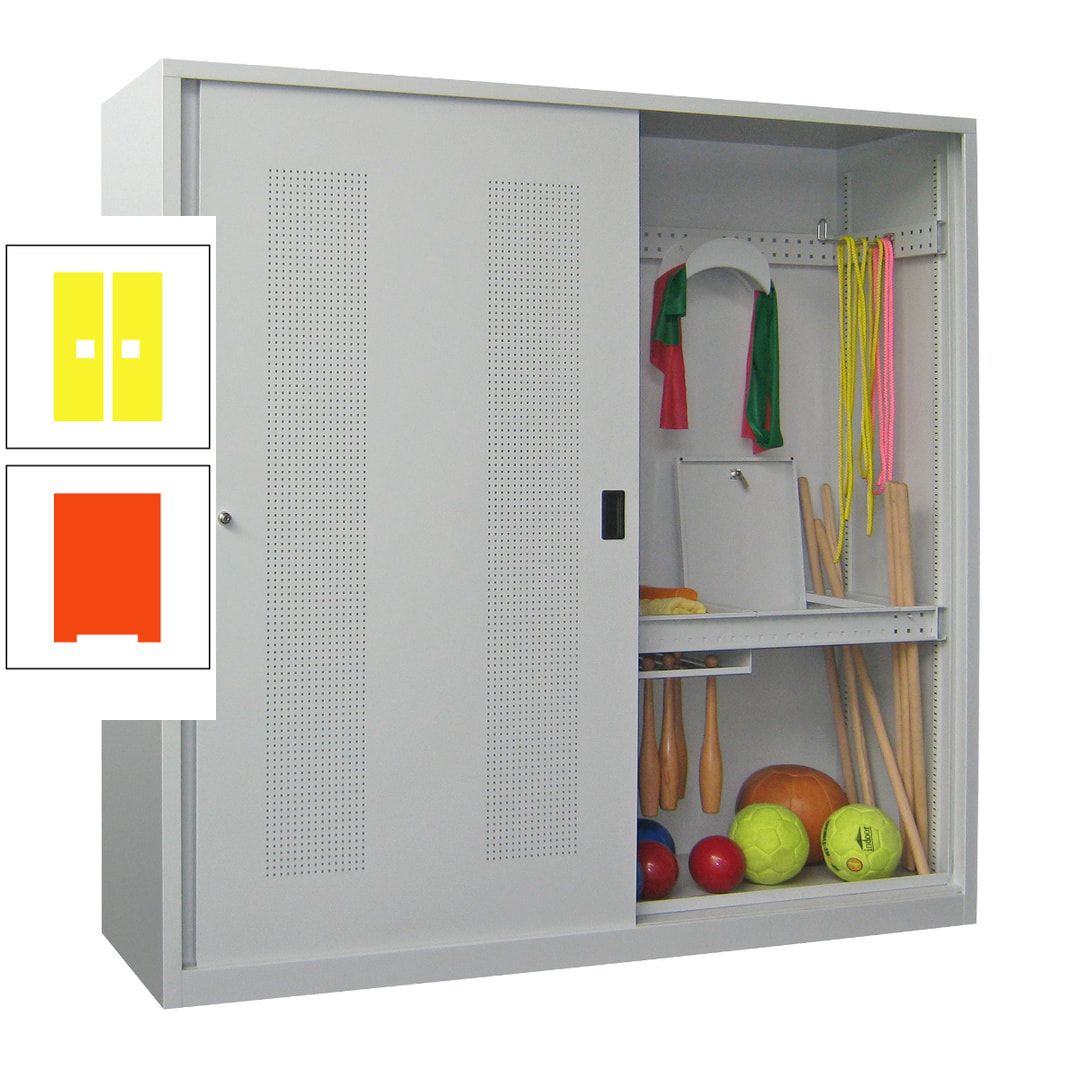 Ballschrank - Schiebetüren mit Lochfeld - Trennwand - 1.950x2.000x600 mm (HxBxT) - anthrazitgrau