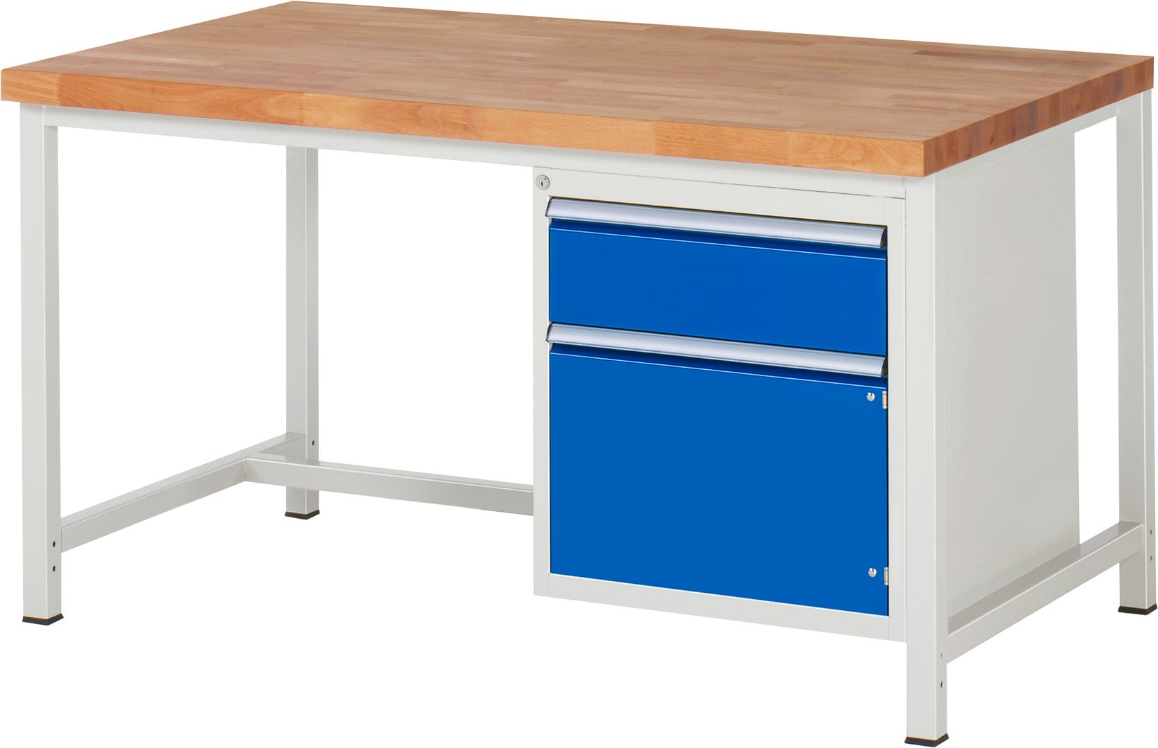 Werkbank, 1 Schrank - 1 Schublade - Teilauszug - 180:1 - Höhe 840-1.040 mm - 1.500 x 900 mm - 1.250 kg - Buche - Anthrazitgrau