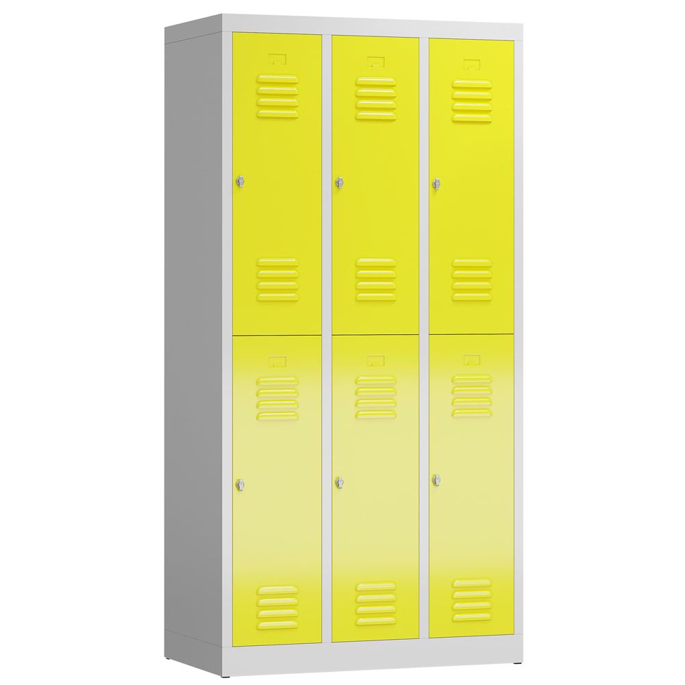 Garderobenschrank, Doppelstockspind, 3 Abteil, 6 Fächer, 1.800 x 870 x 500 mm (HxBxT), Stahl, Drehriegel, Korpus: lichtgrau, Front: anthrazitgrau