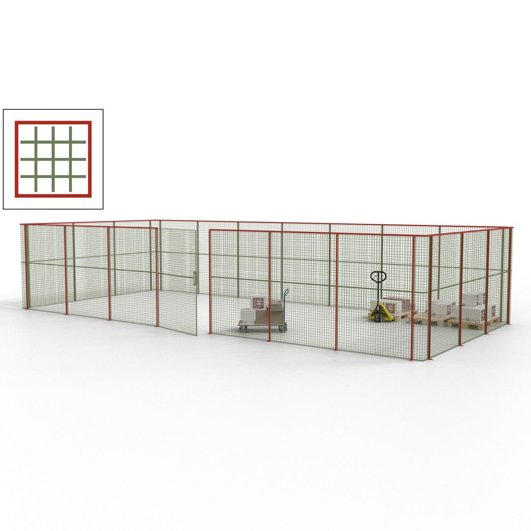 Hallentrennwand - Flügeltür, Gitter - 19 Gitterwände - 2.200 x 10.900 x 4.900 mm (HxBxT) - Perlweiß/reinorange