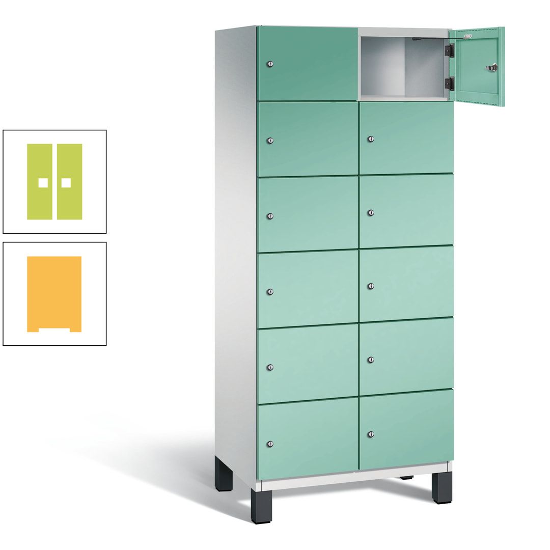 Fächerschrank, Stahlschrank, 12 Fächer, Türöffnungsbegrenzer, Füße, 1.980 x 800 x 525 mm (HxBxT), Korpus anthrazitgrau, Front anthrazitgrau