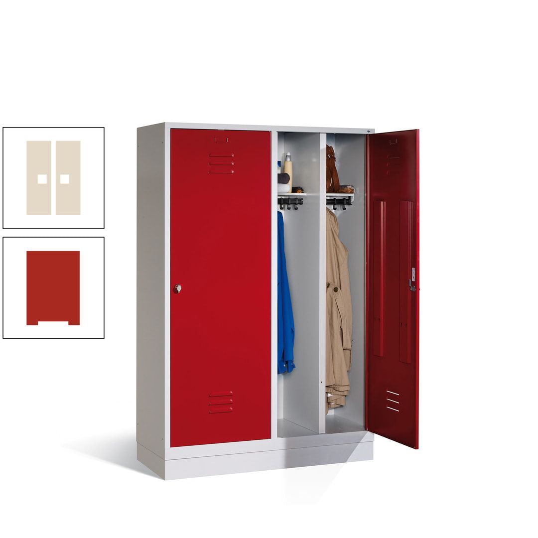 Doppel-Spind mit Großtüren, Garderobenschrank mit Sockel, 4 Abteile a 300 mm, Korpus anthrazitgrau, Tür anthrazitgrau, 1.800 x 1.190 x 500 mm (HxBxT)