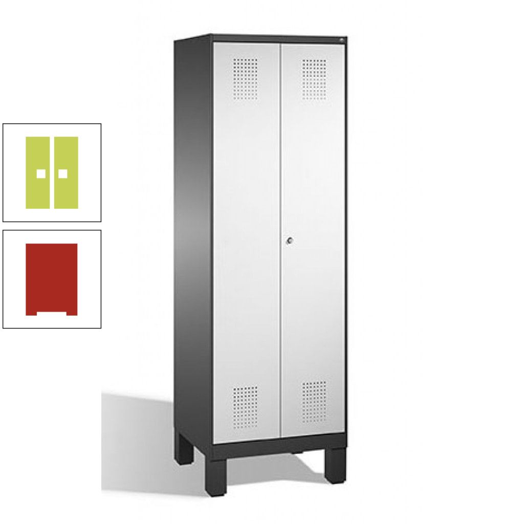 Doppel-Spind, Doppeltüren, Garderobenschrank mit Füßen, 2 Abteile a 300 mm, Korpus anthrazitgrau, Tür anthrazitgrau, 1.850 x 600 x 500 mm (HxBxT)