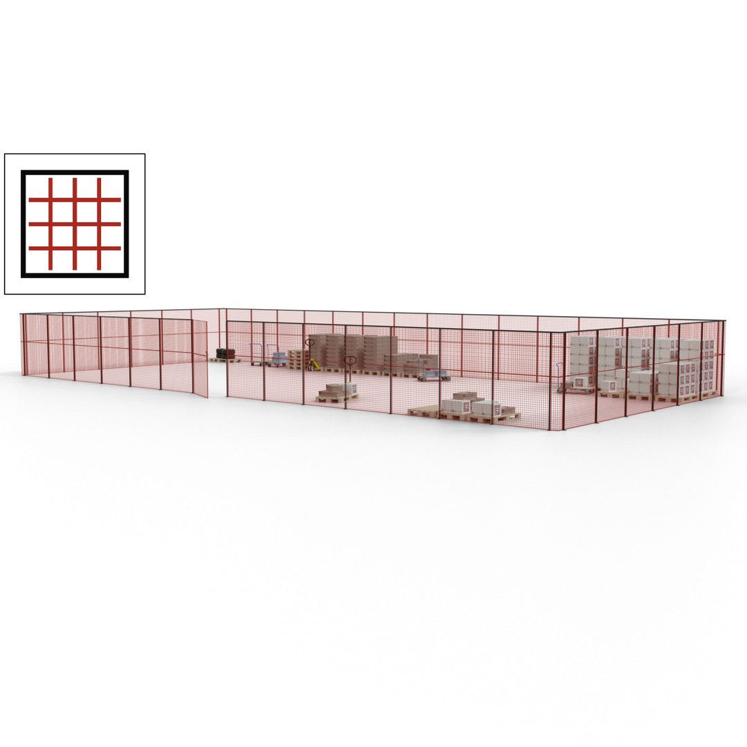 Maschinen Schutzgitter - Hallentrennwand - Sicherheitszaun - Tür - 60 m - 2.200 x 21.400 x 9.400 mm (HxBxT) - enzianblau