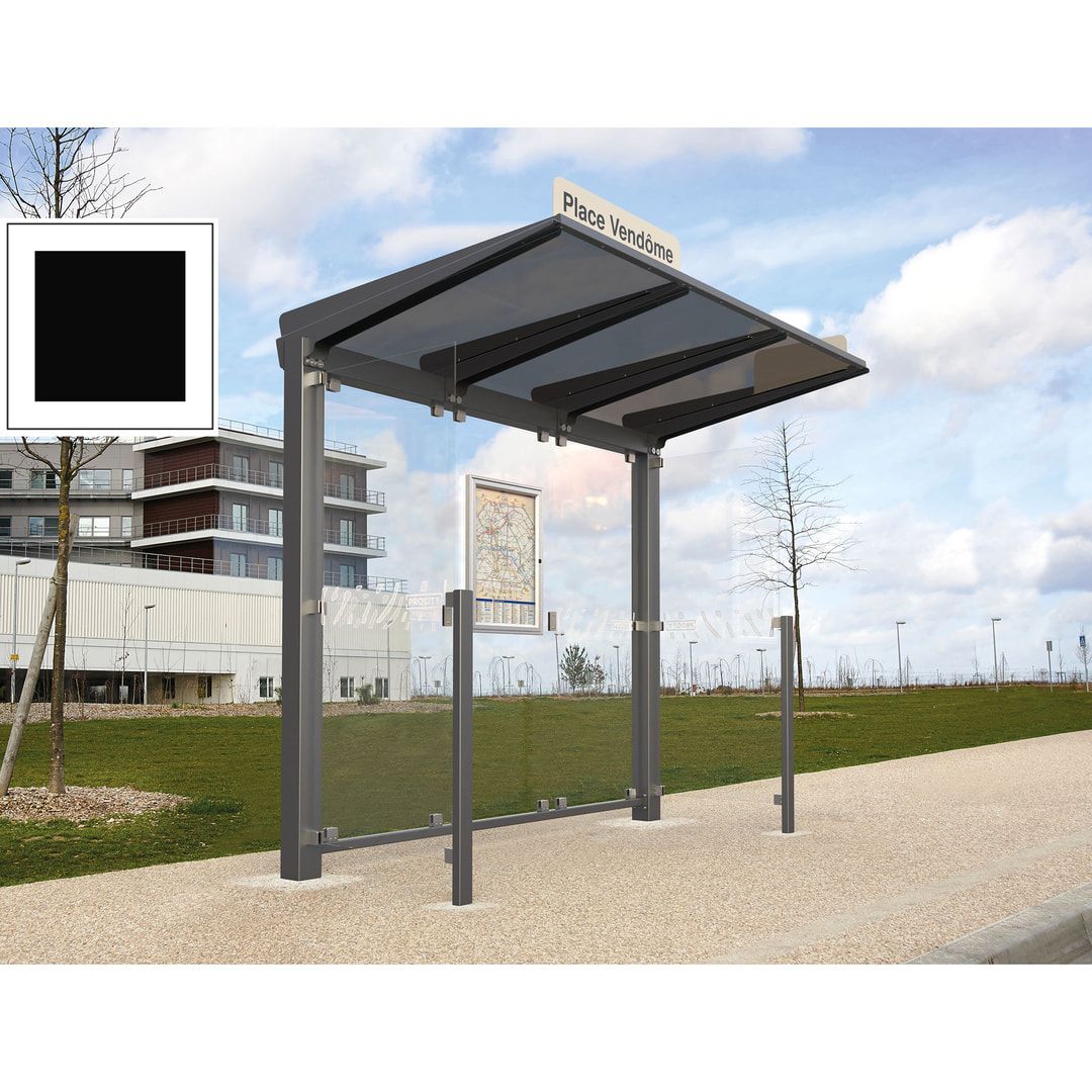 Buswartehalle - Unterstand - ESG - 2 Seitenverkleidungen - Fahrplankasten - Haltestellenschild - LED - 2.390 x 2.500 x 1.500 mm (HxBxT) - enzianblau