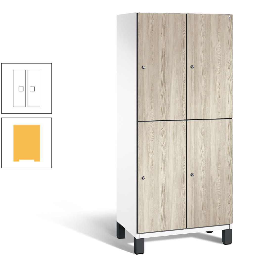 Fächerschrank, Garderobenschrank, mit Füßen, 2 Abteile, 1.980 x 800 x 525 mm (HxBxT), Korpus anthrazitgrau, Tür Donau-Ahorn
