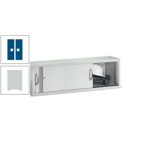 C+P Aufsatzschrank mit Schiebetüren, Büroschrank, 1 Fachboden, Korpusfarbe lichtgrau, Frontfarbe enzianblau, 790 x 1.200 x 400 mm (HxBxT)