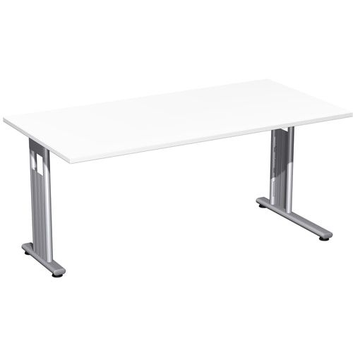 Schreibtisch mit einseitig verkürzt Füßen - C-Fuß Flex - Bürotisch - Konferenztisch - 720 x 1.200 x 800 mm (HxBxT) - Dekor Ahorn - Gestell silber