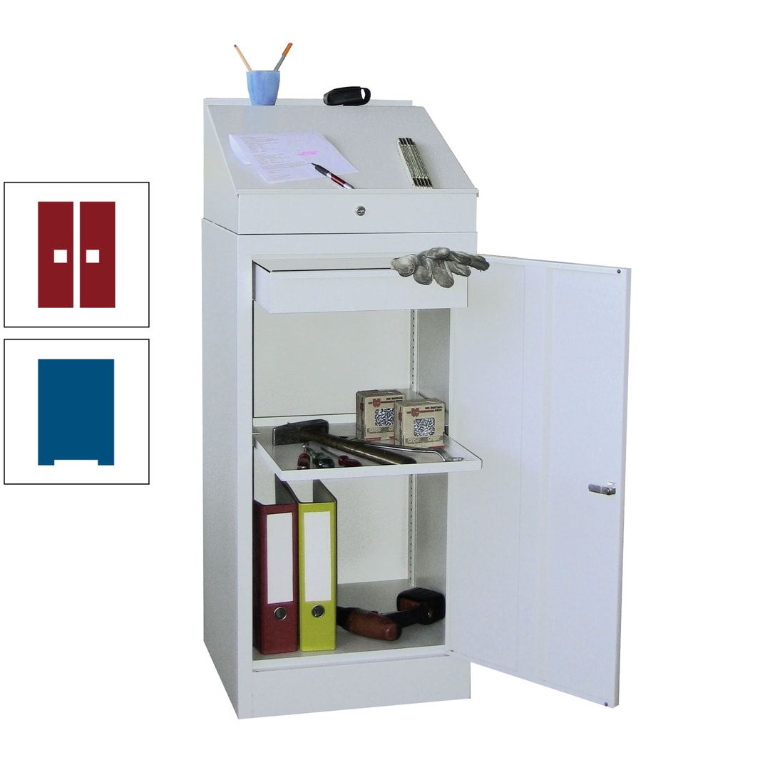 Stehpult mit Schrank - Vollblechtür - Zylinderschloss - 1 Einlegeboden, 1 Schublade - 1.270x500x500 mm (HxBxT) - anthrazitgrau