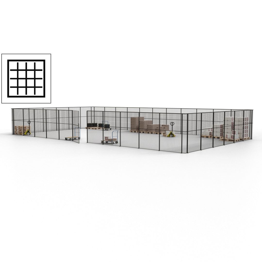 Maschinen Schutzgitter - Hallentrennwand - Sicherheitszaun - Tür - 51 m - 2.200 x 16.900 x 9.400 mm (HxBxT) - enzianblau