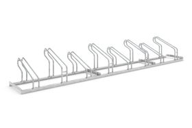 Fahrrad-Bügelparker, Rundrohr, Silber, 8 Stellplätze, für extra breite Fahrräder, höhenversetzt, Reihenverbindung, 415 x 3.120 x 538 mm (HxBxT)