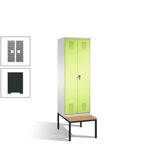 Doppel-Spind, Garderobenschrank, Buche Sitzbank untergebaut, 2 Abteile a 300 mm, Korpus anthrazitgrau, Tür anthrazitgrau, 2.090 x 600 x 815 mm (HxBxT)