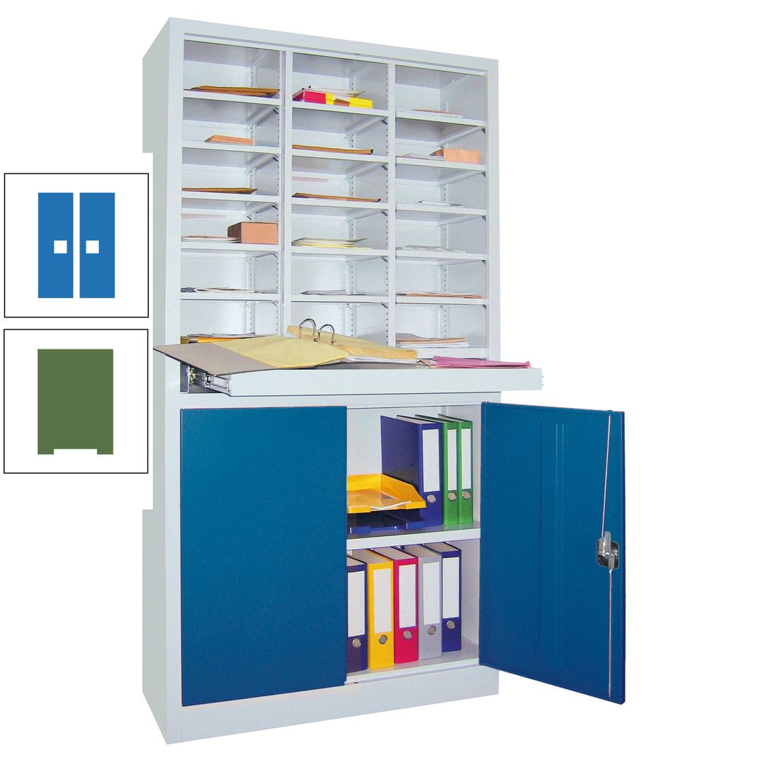 Aktenschrank - Büroschrank mit Sortierstation - 18 Fächer Ordnungsregal - Ausziehboden - 1.950 x 1.000 x 400 mm (HxBxT) - anthrazitgrau